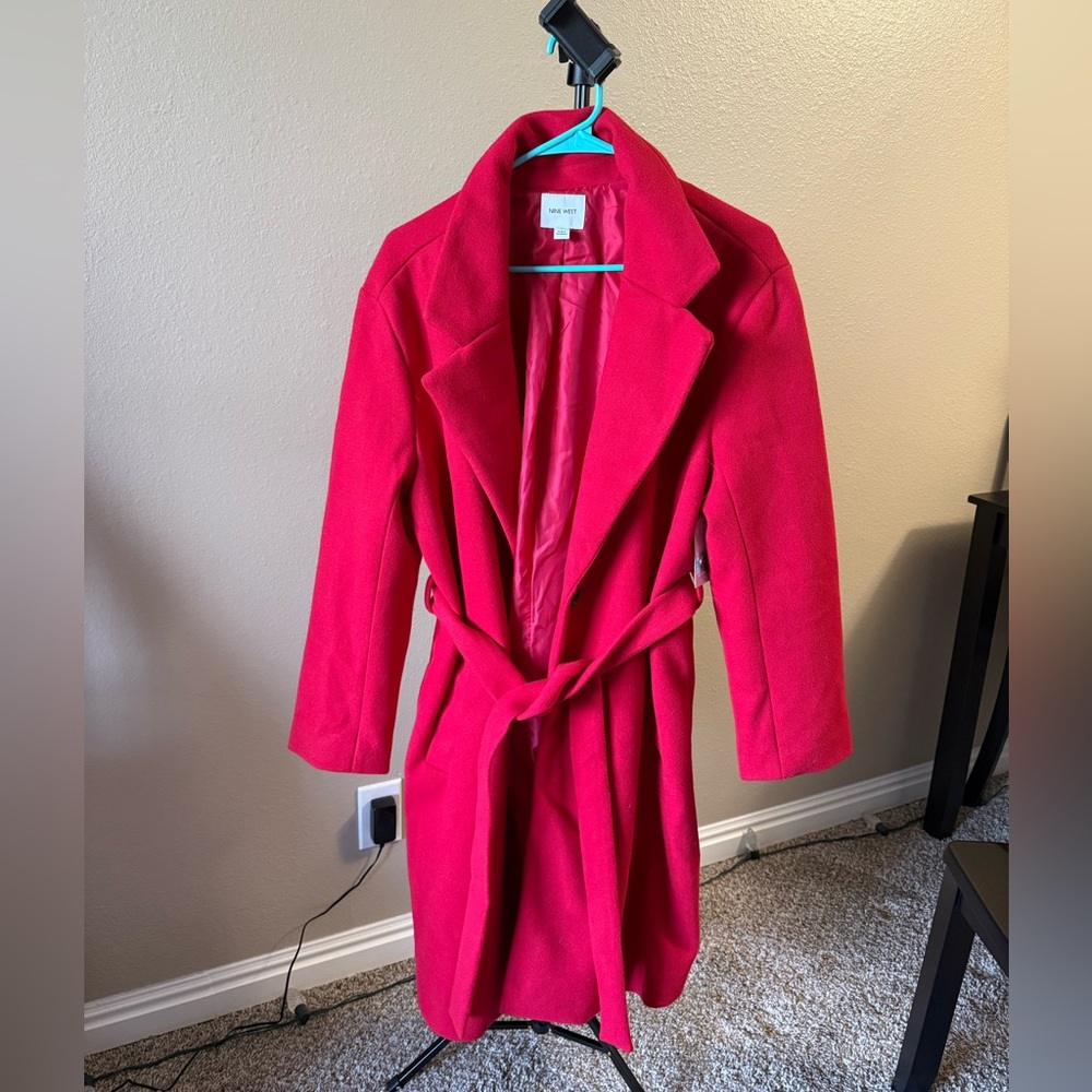 Women’s Red Long Wrap Coat NineWest Size L